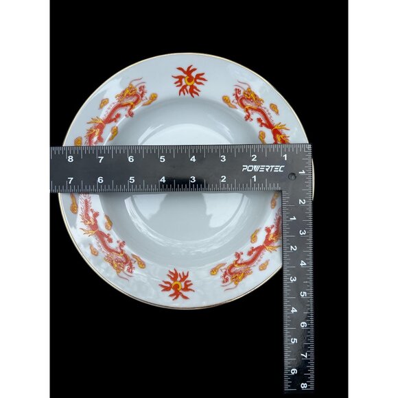 Set Of 4 Tatung Taiwan Porcelain Bowls With Gold Rim & Red Dragon Design 7" Diam - Picture 2 of 7